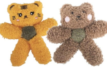 Gavpepy Cat Toys with Catnip Kitten Chew Bite Supplies Boredom Relief Fluffy Kitty Teeth Cleaning Chewing Cat Lovers Interactive Plush Gift (Tiger&Bear)