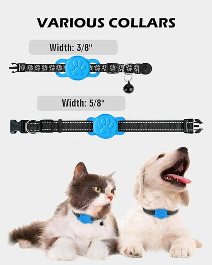 Dynmeow Dog Cat Collar Holder Compatible with Airtag, Anti-Lost Silcione Holder for 3/8 and 5/8 Inch Wide Collars, Blue, S(1 Pack)