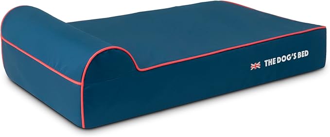 The Dog’s Bed Orthopedic Headrest Dog Bed Large Blue Oxford with Red Trim UK Flag Dog Bed, Memory Foam, Hip & Elbow Dysplasia, Post Surgery, Waterproof Washable Cover, Veterinary Approved