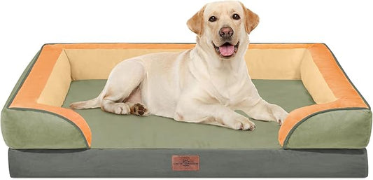 Comfort Expression Orthopedic Dog Bed for Extra Large Dogs 42x30 Inch, Waterproof Egg Crate Foam XL Pet Bed with Removable Bolsters, Dog Couch with Washable Cover & Non-Slip Bottom, Avocado