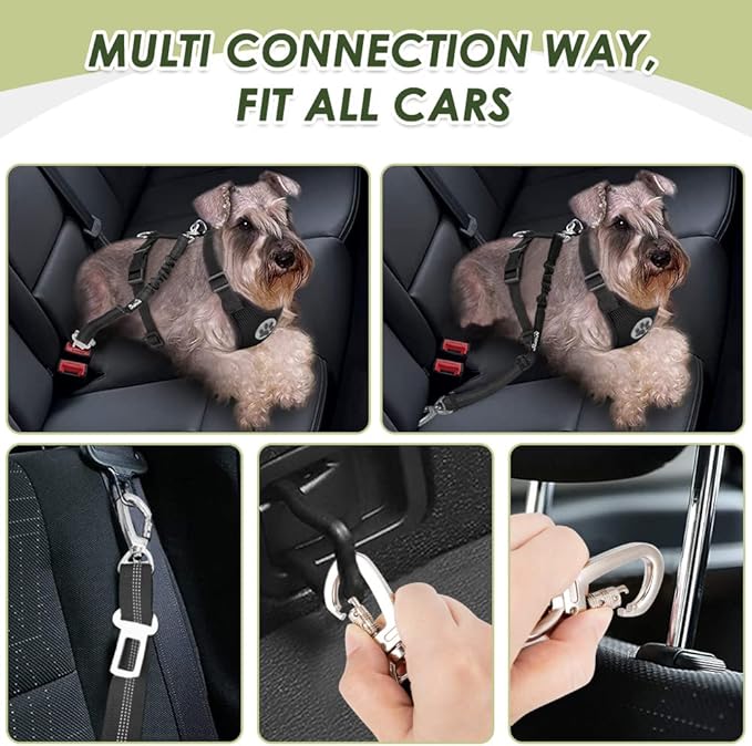 Lukovee Dog Seat Belt for Car, Adjustable Dog Car Harness for Large Medium Small Dogs, Soft Padded & Breathable Mesh Dog Seatbelt with Car Vehicle Connector Strap (Black Double Clip,Medium)