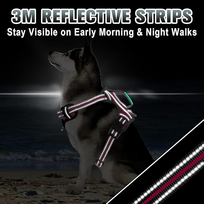 BARKBAY No Pull Dog Harness Large Reflective Dog Harness with Front Clip and Easy Control Handle for Walking Training Running with ID tag Pocket(Pink/Black,XL)