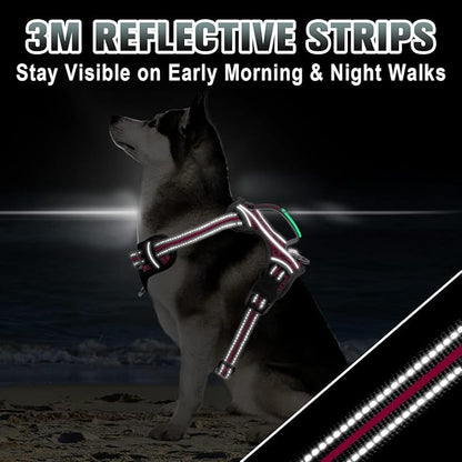 BARKBAY No Pull Dog Harness Large Reflective Dog Harness with Front Clip and Easy Control Handle for Walking Training Running with ID tag Pocket(Pink/Black,XL)