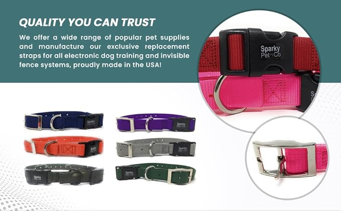 Sparky Pet Co - ECollar Replacement Strap - Easy Release Double Buckle Dog Collar - Rugged Nylon - Adjustable - D Ring - Quick Release Metal Clasp - for Invisible Fence Systems - 1" x 28" - Red
