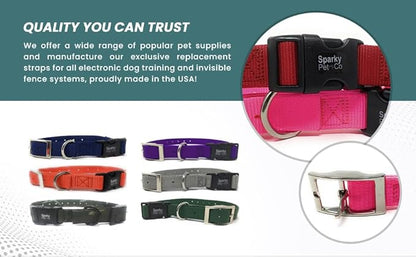 Sparky Pet Co - ECollar Replacement Strap - Easy Release Double Buckle Dog Collar - Rugged Nylon - Adjustable - D Ring - Quick Release Metal Clasp - for Invisible Fence Systems - 1" x 28" - Lavender