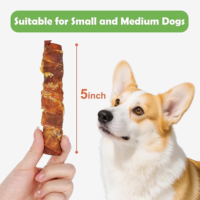 MON2SUN Dog Treats 5 Inch Chicken Wrapped Smoked Stuffed Rawhide Rolls with Chicken Liver, Rawhide Chews for Small and Medium Dogs, 10.6 oz (6 Count)