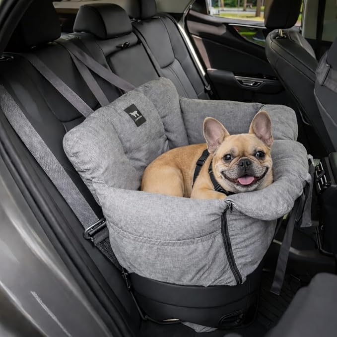 JACKO & CO - Premium Dog Car Seat v2 Booster Seat for Small & Medium Pets Under 40lbs - Machine Washable w Removable Covers, Water Resistant w Clip-On Leash for Back Seat Use (Grey Medium (25-40lbs)