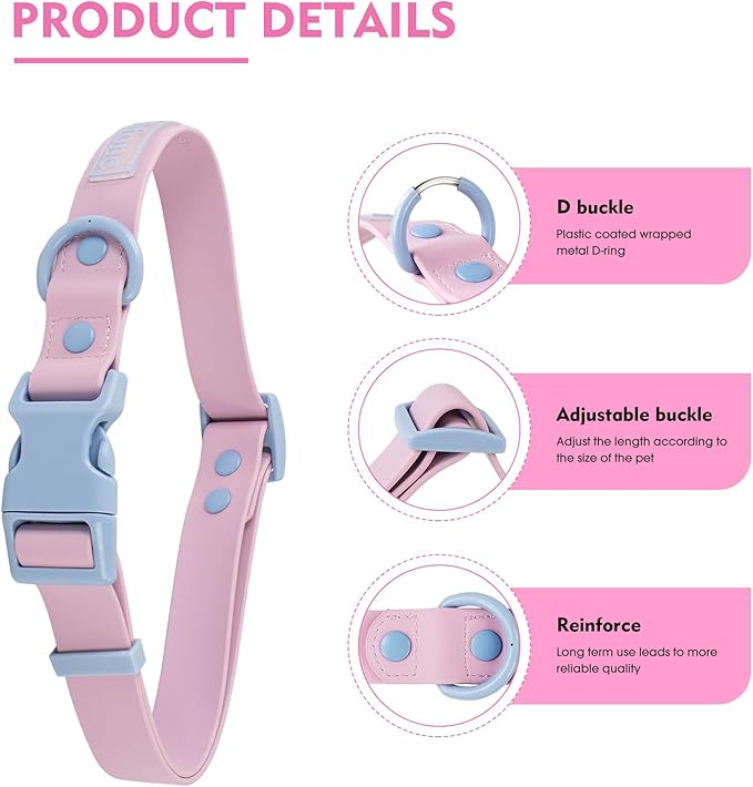 Wolfone Waterproof Dog Collar with Quick Release Buckle， Cute Adjustable Collar for Dogs Comfort Sturdy Durable Odor Proof Easy Care（Sweet Lilac 37.5-55cm）