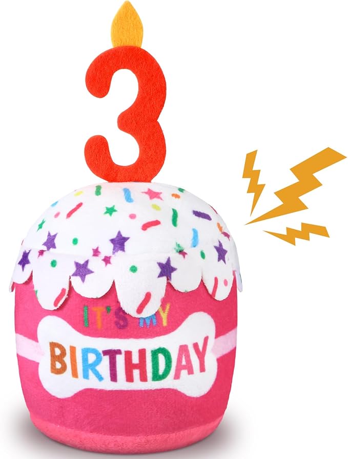 Dog Birthday Cake Toy Accessories for Girl Boy Gifts, Squeaky Plush Toy for Dog Birthday Party Decor Favor for Large, Medium and Small Dogs(3rd,Pink)
