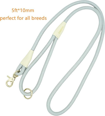 Lobster Snap Pet Leash 5FT, Special Strong Nylon Rope Dog Leash, Solid Color Rope Dog Lead for All Breeds (Grey, 5ft *10mm)