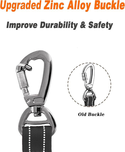 AUBELL Tactical Dog Leash Heavy Duty,4-6ft Reflective Strong No Pull Bungee Leash for Medium Large Dogs with Comfortable Padded Double Handle,Car Seat Belt,360 Degree Rotating Carabiner,Black