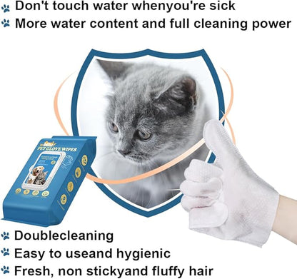 WBLITUF Pet CleaningGlove Wipes for Dogs & Cats, No-Rinse Grooming Wipes, Hypoallergenic Deodorizing Disposable Bathing Wipes,Extra Thick,Perfect for Pet Dry Cleaning,Daily Care and Travel,20 pcs