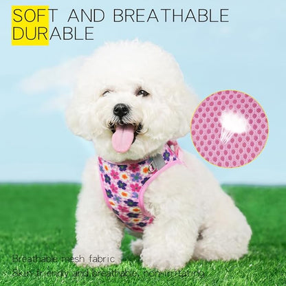 Step in Dog Harness and Leash Set, Flower Adjustable Easy Walk Puppy Harnesses, Soft Mesh No Pull Pet Vest Harness for Small Medium Dogs(Flower, S)