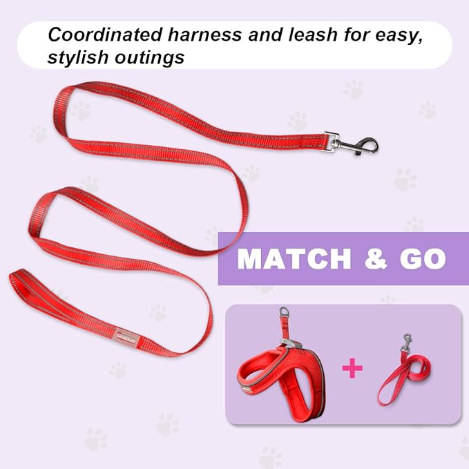 Cat Harness and Leash Set,Escape Proof Kitten Harness,Step in Adjustable Soft Lightweight,Easy Control,Reflective Strips Comfortable for Walking Travel(Red,S)