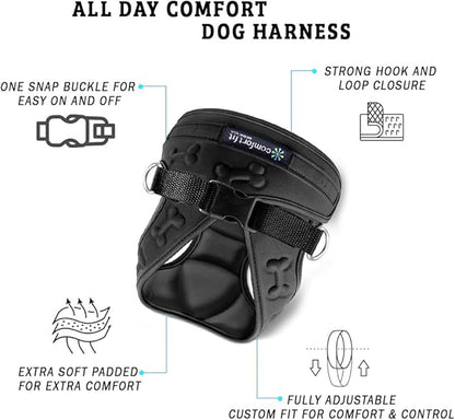 Comfort Fit Dog Harness No Pull No Escape Harness Adjustable Buckles Soft Padded Reflective Choke Step in Dog Vest with Easy Control Handle for Small Medium Large Dogs & Puppies