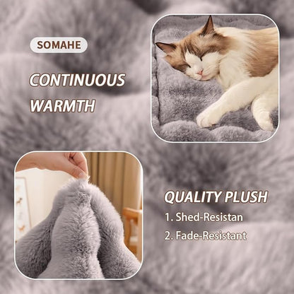 SOMAHE Self-Warming Cat Bed, Plush Faux Fur Pet Bed Mat with Anti-Slip Bottom, Ultra Soft Heated Pad for Cats & Kittens, Cozy Fluffy Bed for Window & Sills Couches, Machine Washable, 23x15 Inch Gray