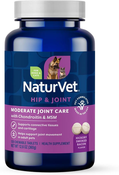 NaturVet Glucosamine DS Plus Level 2 Moderate Care Joint Support Supplement for Dogs and Cats, Chewable Tablets Time Release, Made in The USA, 120 Count