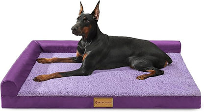 Patas Lague Orthopedic XL Dog Bed Large Sized Dog 48''X30'', Waterproof L Bolster Big Pet Sofa Beds with Removable Washable Cover, Soft Comfortable Pet Couch Crate Mat with Nonskid Bottom, Purple