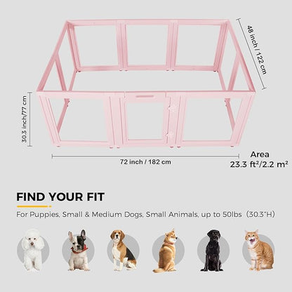 EVERFRONT Clear Acrylic Plastic Dog Playpen - Clear Dog Play Pen - Easy Assemble Acrylic Dog Playpen - Puppy Playpen, Cat Playpen, Small Animal Playpen, Dog Play Pen Indoors (Pink-30.3" H, 10PCS)