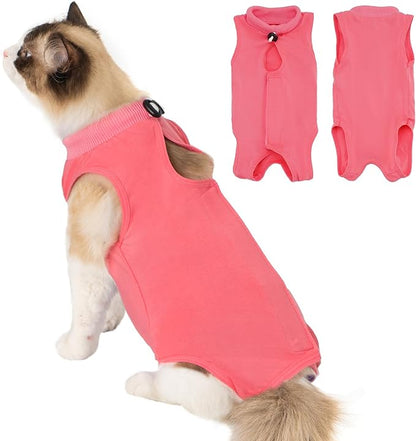 Avont Cat Recovery Suit Post-Surgery Onesie, Breathable Cone-of-Shame Alternative Bodysuit for Spayed Female Kittens, Skin Abdonminal Wound Care -Rosepink(L)