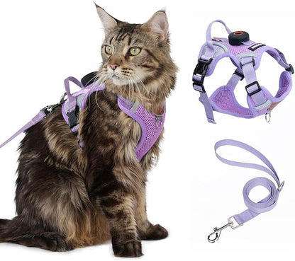 Cat Harness and Leash Set with AirTag Holder: Upgraded Escape Proof Vest with Lead for Small Dog Puppy Large Cat Walking，Soft Breathable Mesh Coat with Reflective Strip (Purple, XL)