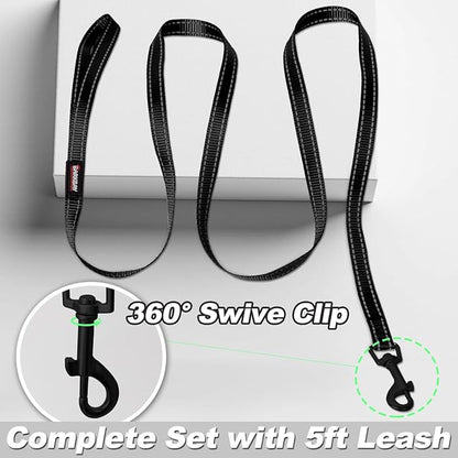 Dog Harness and Leash Set,Step in Small Sized Dog Harness,Soft Mesh,No-Chock,Reflective Adjustable,Secure with Hook & Loop Fastener,Puppy Vest for Small,Medium Dogs(Black,M)