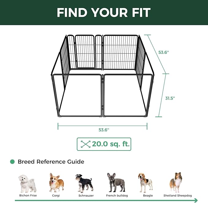 FXW Acrylic & Wire Mesh Indoor Dog Playpen, Heavy Duty 32 Inch 8 Panels Metal Dog Pen for Small and Medium Dogs, Black│Patented