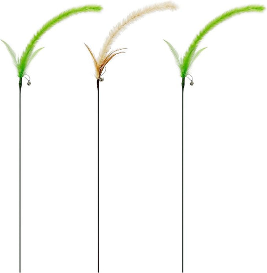 TTcat 3 Pcs Cat Wand Toys,Foxtail Grass Feather Stick Toys, Interactive Toys for Indoor Cat and Kitten.