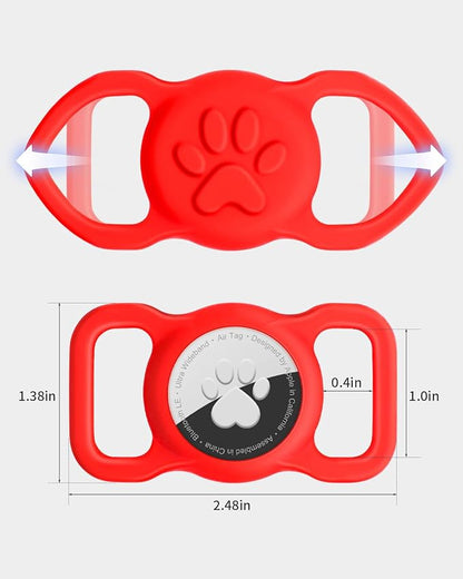Dynmeow Dog Cat Collar Holder Compatible with Airtag, Anti-Lost Silcione Holder for 3/4-1" inch Wide Collar, Red, M(1 Pack)