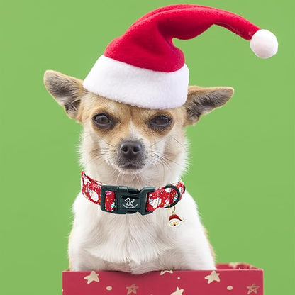 Elegant littlle Tail Christmas Dog Collar, Red Pet Collars Soft Cotton Winter Dog Collar with Quick Release Buckle Pet Puppy Collars for Small Medium Large Dogs
