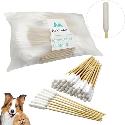 Dog Ear Swabs, 500 Count – 4.72 Inch Bamboo Cotton Buds for Small to Medium Dogs & Cats – Precision Cleaning Tool for Wax Removal & Grooming, Lint Free Tips (10 Resealable Packs)