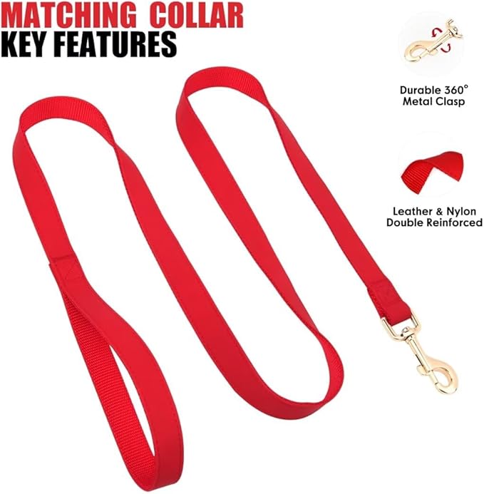 PET ARTIST Soft PU Leather Dog Collar and Leash Set, Bright & Stylish 5FT PU Leather Leash and Collar Set, Durable Pet Collars with Quick Release Metal Buckle for Large Dogs,Red,L(16-27")