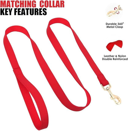 PET ARTIST Soft PU Leather Dog Collar and Leash Set, Bright & Stylish 5FT PU Leather Leash and Collar Set, Durable Pet Collars with Quick Release Metal Buckle for Large Dogs,Red,L(16-27")