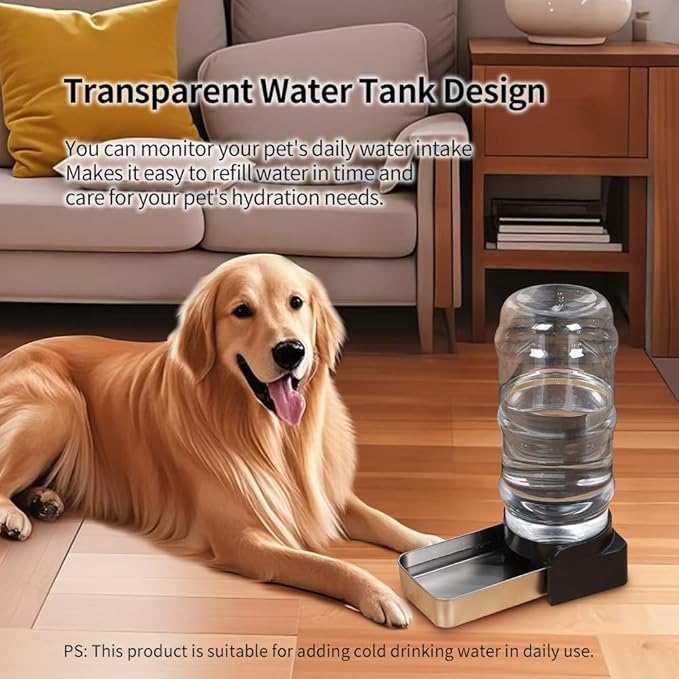 PAKEWAY Large Capacity Gravity Water Dispenser for Dogs, 2.3 Gallon Stainless Steel Pet Water Bowl for Medium & Large Pets, Low Refill Automatic Waterer with Filters