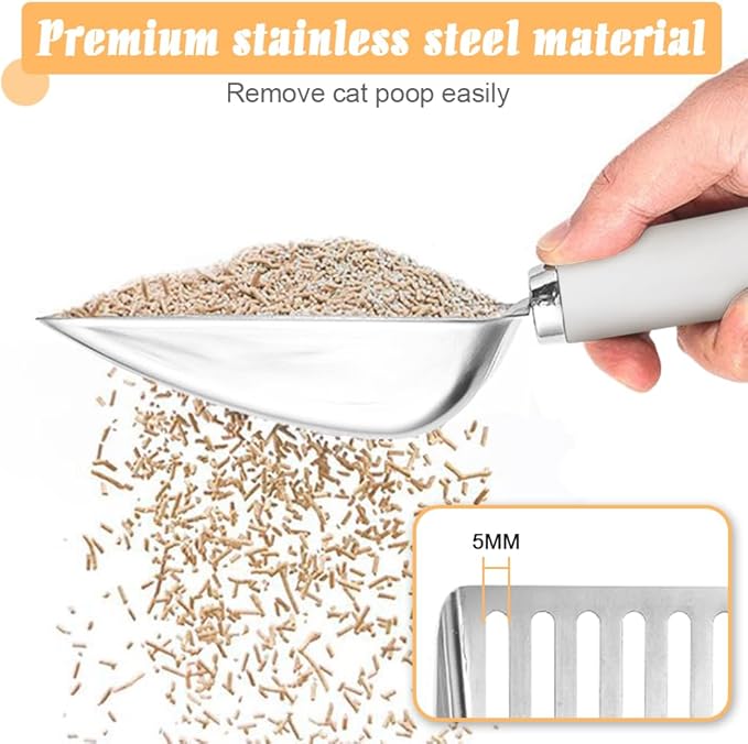 Apidgrowth Cat Litter Scoop - Stainless Steel Metal Cat Litter Scoop-Sturdy Mesh Scooper - Mesh Shovel-Easy to Clean - Suitable for Cat Litter Box -Grey White-Christmas