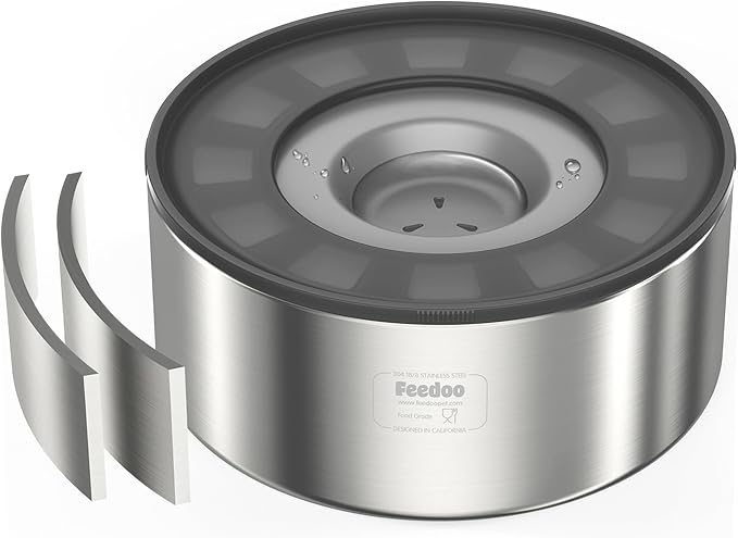 Feedoo 2L No Spill Water Bowl for Dogs, Double-Wall Stainless Steel with Splash-Proof Paws Lid and Floating Disk, Non-Slip Base, Easy to Clean Slow Water Feeder for Small Medium Dogs