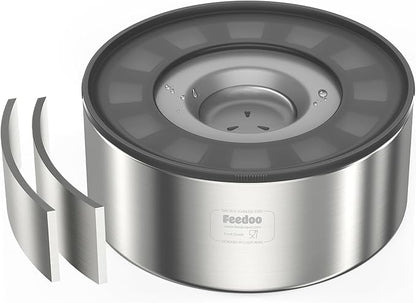 Feedoo 2L No Spill Water Bowl for Dogs, Double-Wall Stainless Steel with Splash-Proof Paws Lid and Floating Disk, Non-Slip Base, Easy to Clean Slow Water Feeder for Small Medium Dogs