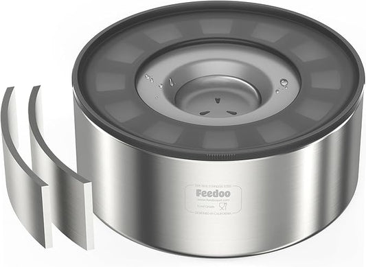 Feedoo 2L No Spill Water Bowl for Dogs, Double-Wall Stainless Steel with Splash-Proof Paws Lid and Floating Disk, Non-Slip Base, Easy to Clean Slow Water Feeder for Small Medium Dogs