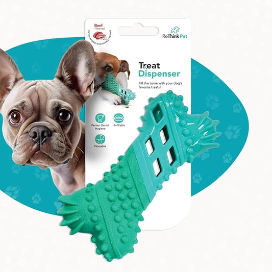 Treat Dispenser Bone Toy, Beef Flavored Rubber Dog Treat Toy, Floatable Dog Enrichment Toys, Refillable