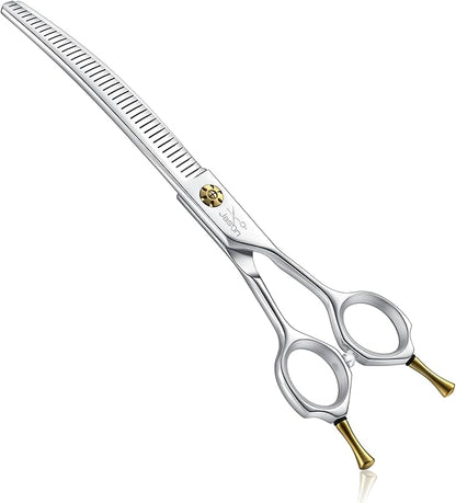 JASON Dog Thinners for Grooming - 7" Down-curved Blender Scissors with 30%-35% Thinning Rate, Japanese 440C Stainless Steel Dog Grooming Thinning Shears with Adjustable Screw (40 Teeth, Silver) Gift