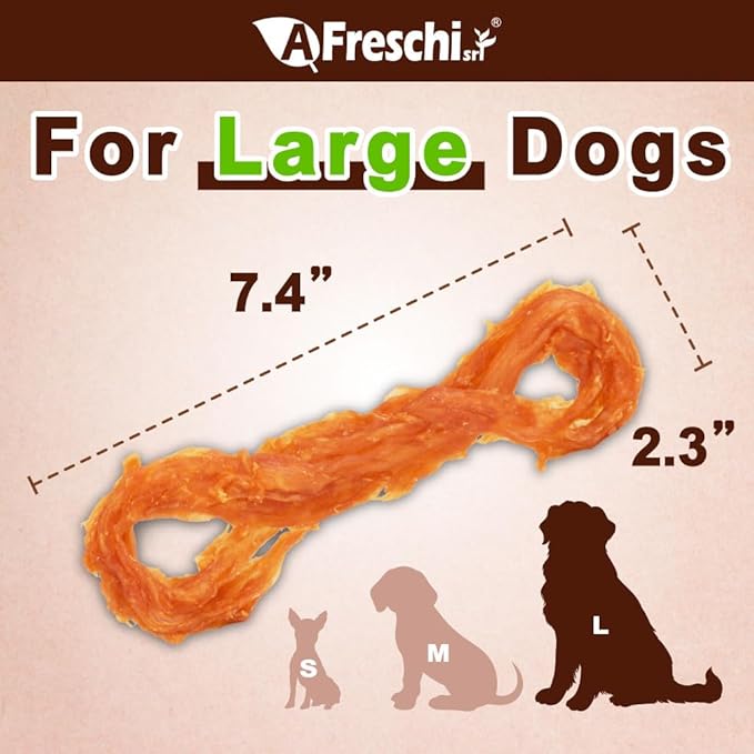 A Freschi srl Turkey Tendons for Dogs, USA-Sourced, Healthy Dog Treats, Rawhide-Free Puppy Chews, Long Lasting, All Natural, Hypoallergenic Dog Treats for Large Breeds, 2 Count Pack Rope (L)
