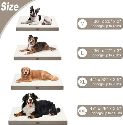 Tail Stories Orthopedic Dog Bed for Large Dogs, Plush Washable Pet Bed for Large Size Dogs with Egg Crate Foam & Removable Oxford Cover, 36x27 Inch, Khaki White
