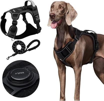 Airtag Dog Harness Chest Plate Reflective No Pull Harness with Leash for Extra Large Dogs (Black, XL)