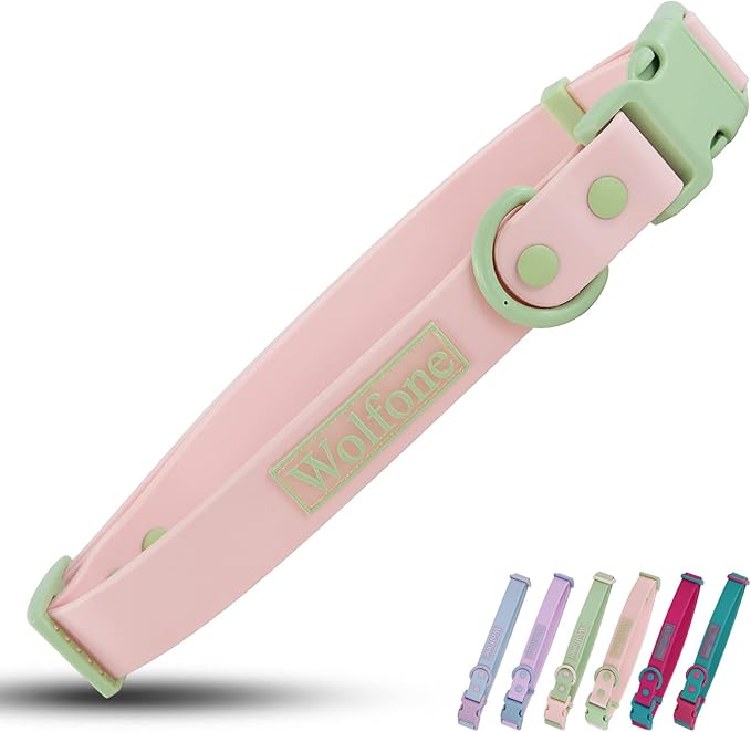 Wolfone Waterproof Dog Collar with Quick Release Buckle， Cute Adjustable Collar for Dogs Comfort Sturdy Durable Odor Proof Easy Care（Gossamer Pink 28-36cm）