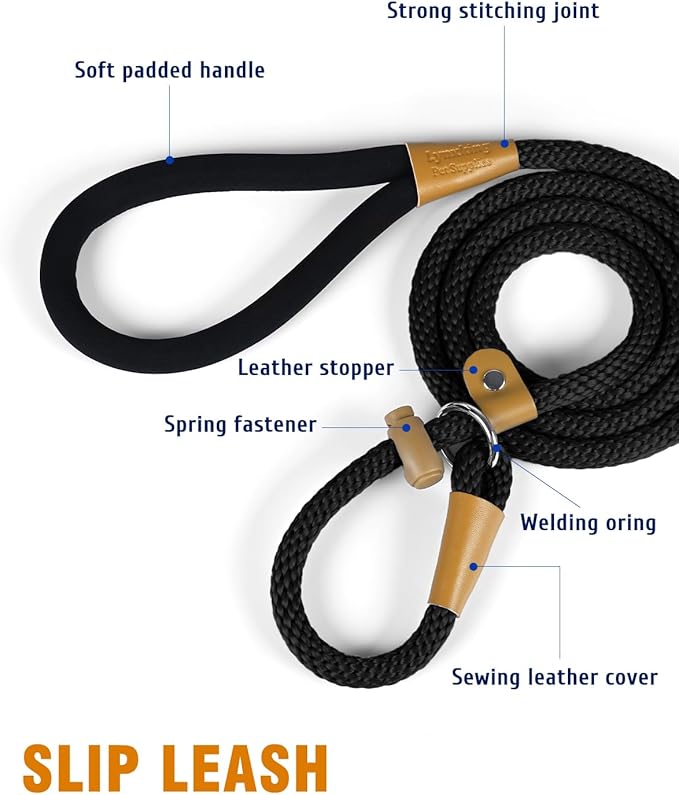lynxking Slip Lead Dog Leash, 6 FT x 1/2" Heavy Duty Dog Loop Leashes, Comfortable Strong Rope Slip Leash for Dogs