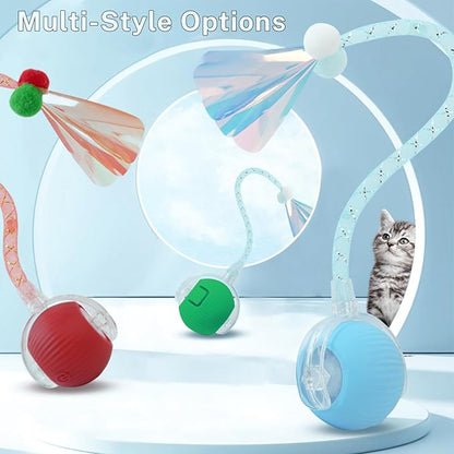 Yaruiguang New Upgraded Cat Ball Toy - Speedy Tail 3.0 Cat Toy, Interactive Cat Toy Ball, Stimulating Toys and Juguetes para Gatos, Cat Toys for Bored Indoor（Sound Switchable） (Green)