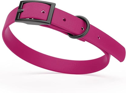 Dogline Biothane Waterproof Dog Collar Strong Coated Nylon Webbing with Black Hardware Odor- Proof for Easy Care Easy to Clean High Performance Fits Small Medium or Large Dogs, Magenta Pink