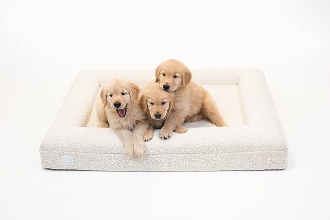 Bluewater Dog Luxury Boucle Orthopedic Memory Foam Dog Bed with Waterproof Liner and Machine Washable Cover with YKK Zippers (Large, 45" L x 36" W x 7" Th, Cloud)