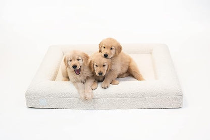Bluewater Dog Luxury Boucle Orthopedic Memory Foam Dog Bed with Waterproof Liner and Machine Washable Cover with YKK Zippers (Large, 45" L x 36" W x 7" Th, Cloud)