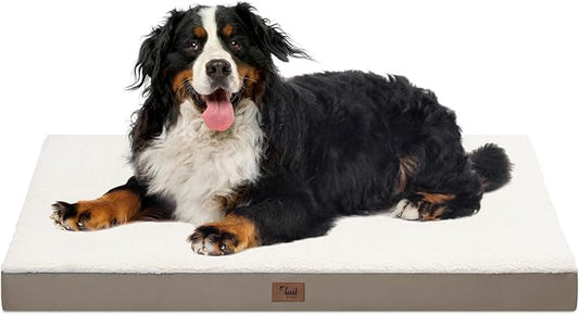 Tail Stories Orthopedic Dog Crate Bed for Extra Large Dogs, XXL Waterproof Comfort Pet Bed with Egg Crate Foam 47x29 Inch, Removable Oxford Cooling Cover, Khaki White